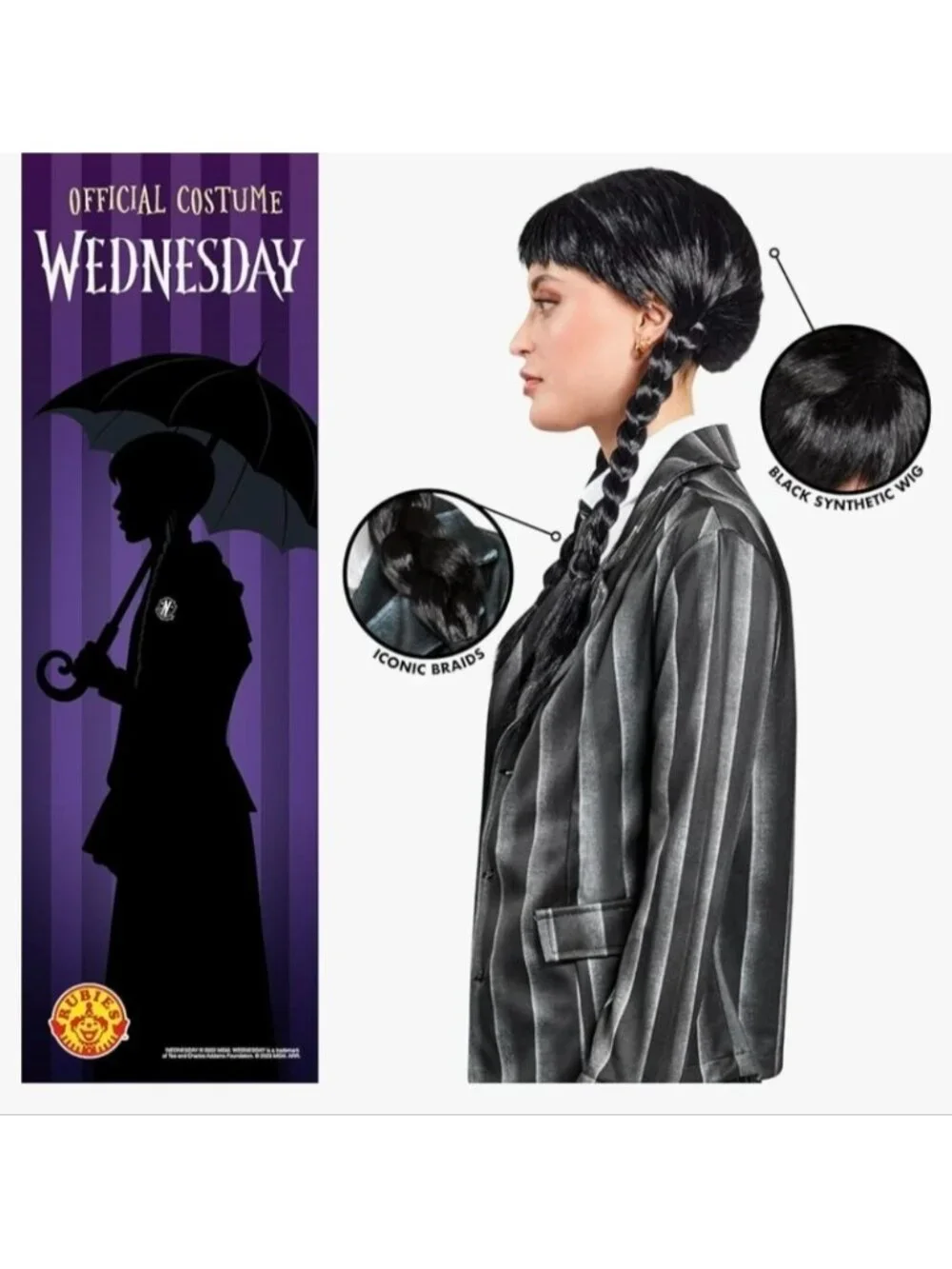 Wednesday Addams Costume Wig Adult Wig, Women, As Shown, One Size